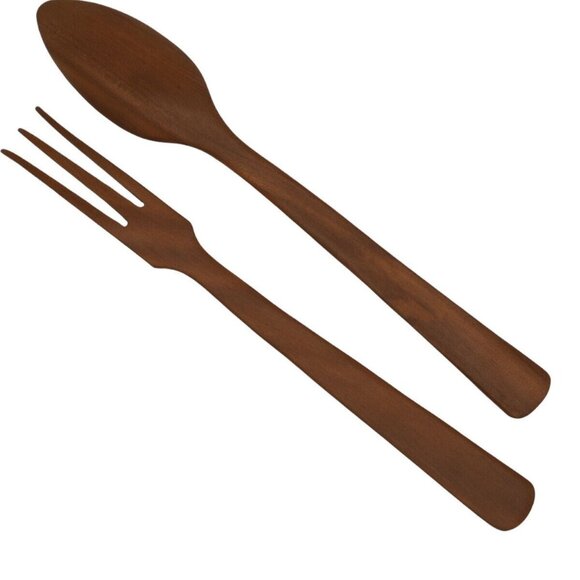 Vintage Myrtlewood Fork And Spoon Set Mid Century Modern 12-1/2" Long - Picture 7 of 9